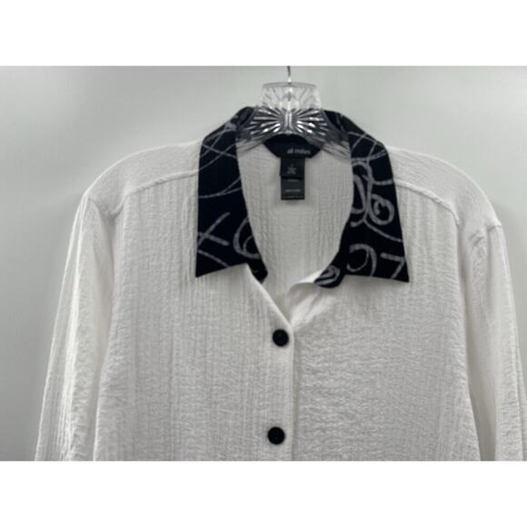 Ali Miles Women’s 3/4 Ruched Sleeve Button Up Puckered Fabric Top Size Large - Picture 2 of 9